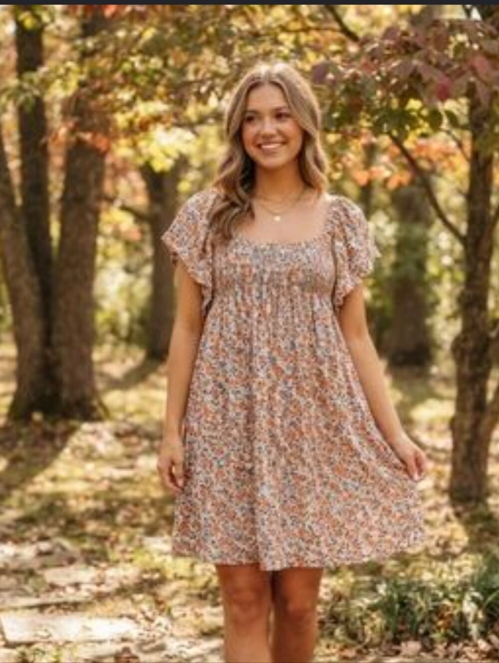 Natural Life Tan Floral Square-Neck Dress